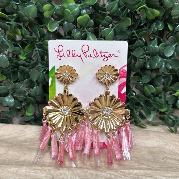 LILLY PULITZER MANDEVILLA EARRINGS PINK/GOLD - Picture 2 of 4